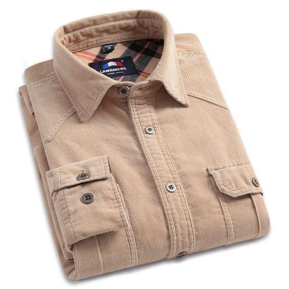 Men’S Plain Cream Color Slim Fit Long-Sleeve Cotton Casual Shirt