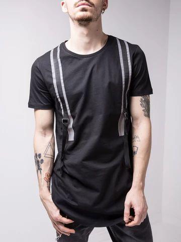 Back And Forth Strap Detail Black T-Shirt