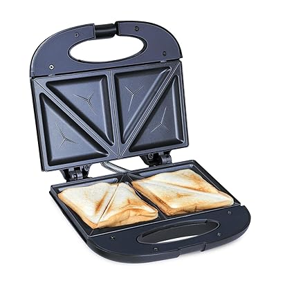 Bajaj SWX 3 Deluxe 800W 2-Slice Sandwich Toaster With Toast Plates | Non-Stick Coated Plates | Upright Compact Storage | Buckle Clip Handle | 2-Yr Warranty By Bajaj | Black Sandwich Maker