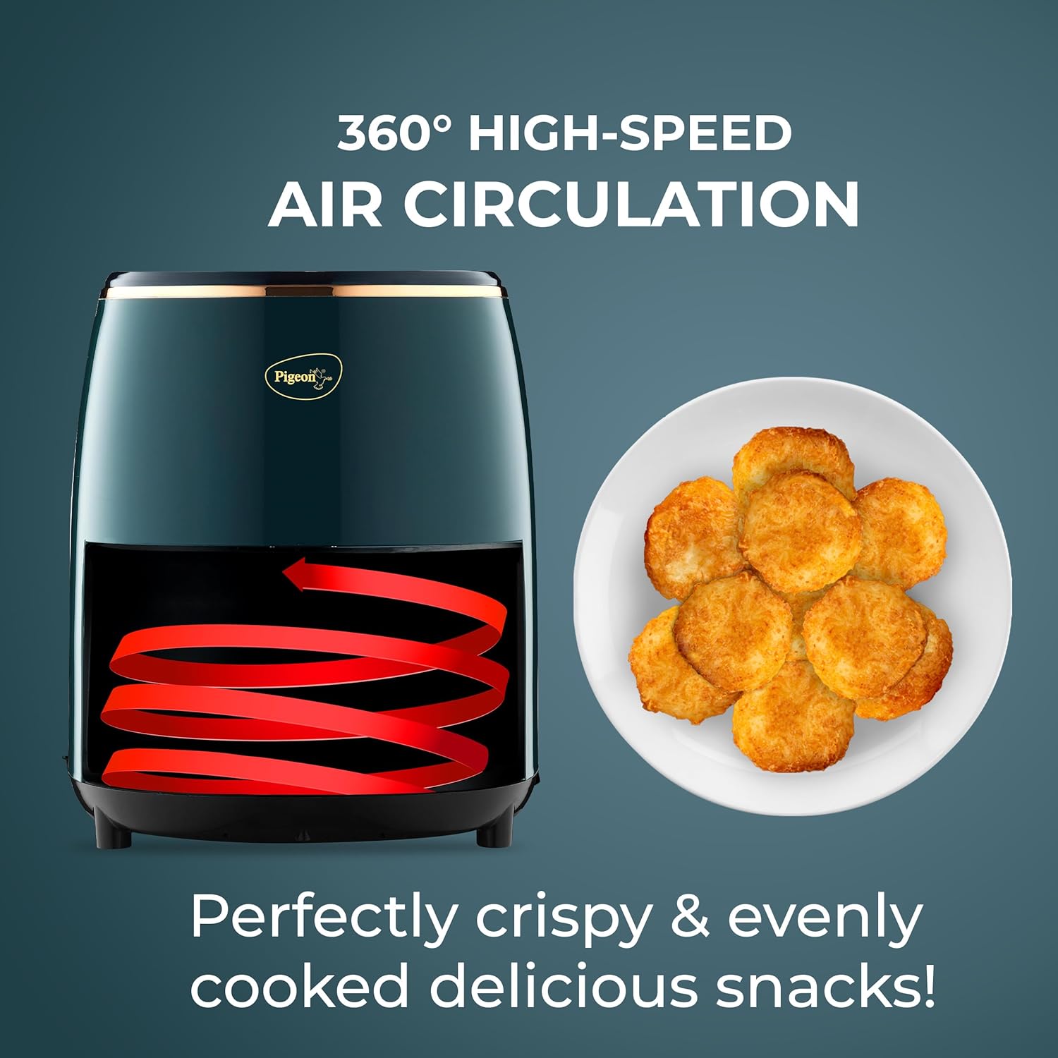 Pigeon Healthifry Digital Air Fryer 360 High Speed Air Circulation Technology 1200 W With Non Stick 4 2 L Basket  Green