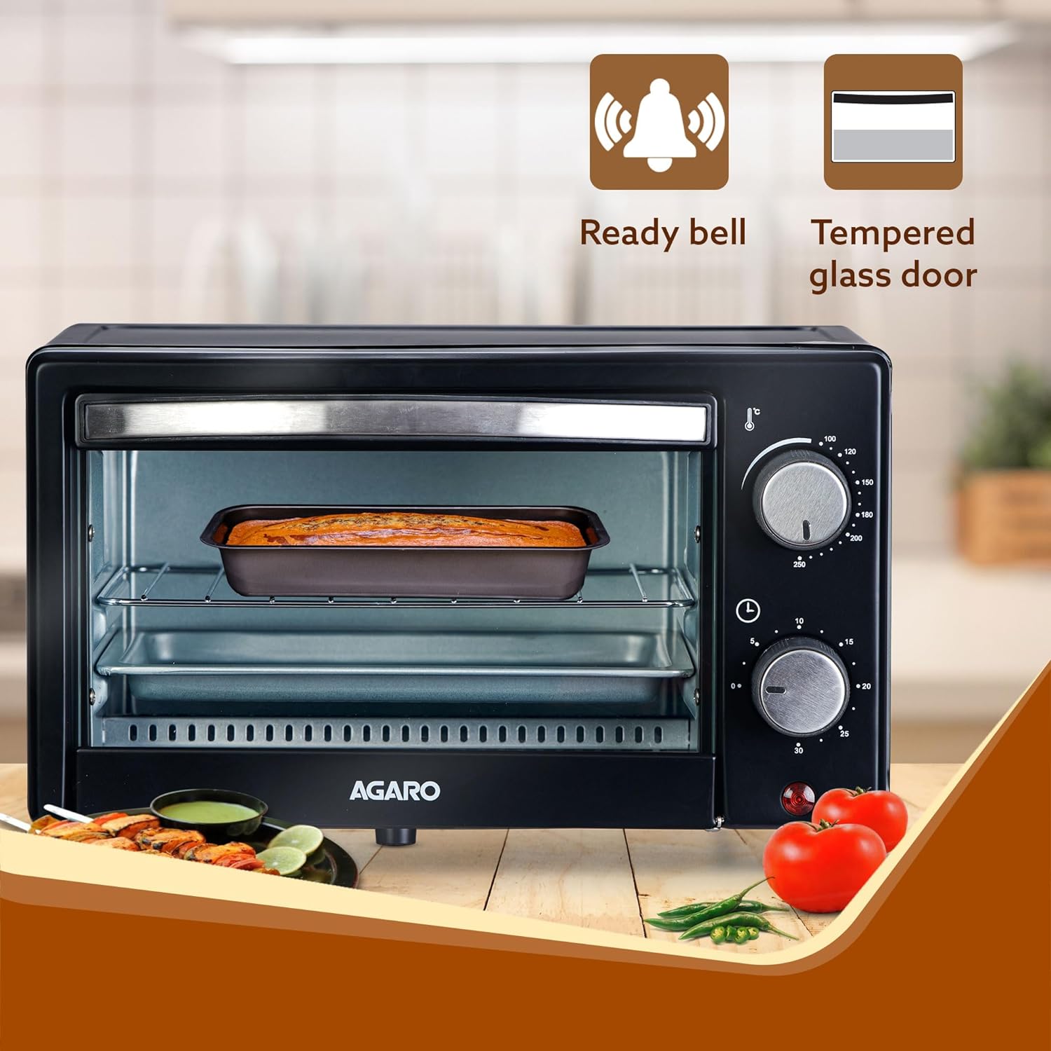 AGARO Marvel 9L Oven Toaster Griller Cake Baking Grilling Toasting OTG 800 Watts (Black)