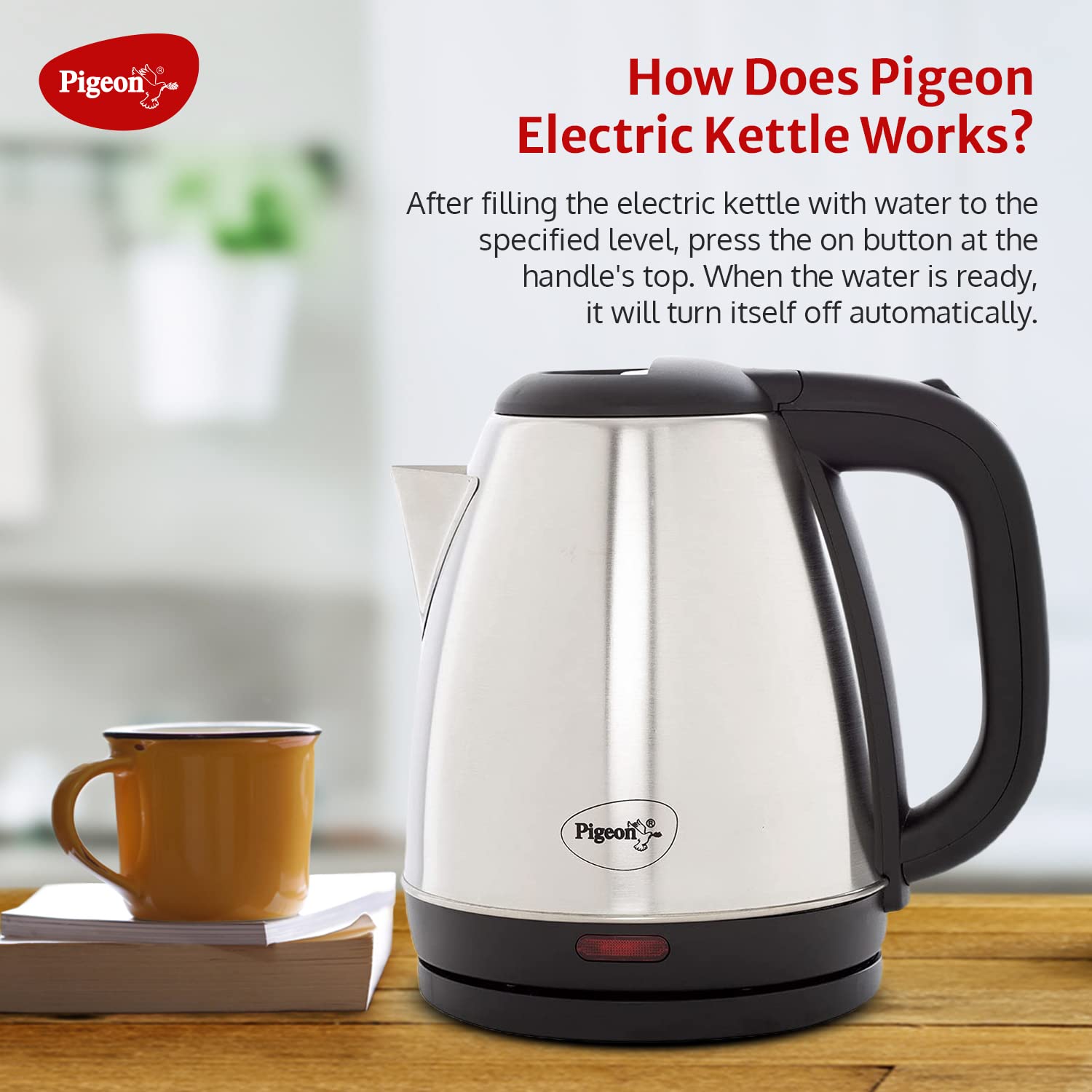 Pigeon By Stovekraft Amaze Plus Electric Kettle (14289) With Stainless Steel Body 1.5 Litre Used For Boiling Water Making Tea And Coffee Instant Noodles Soup Etc (Silver)