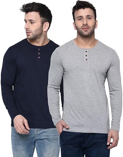 London Hills Men Solid Full Sleeve Cotton Blend Round Neck Regular Fit T-Shirt (Pack Of 2)