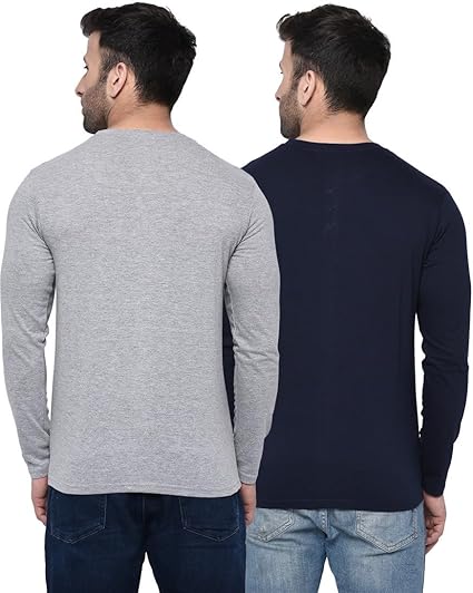 London Hills Men Solid Full Sleeve Cotton Blend Round Neck Regular Fit T-Shirt (Pack Of 2)