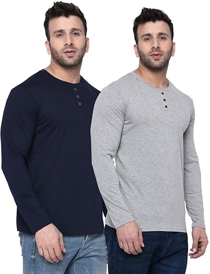 London Hills Men Solid Full Sleeve Cotton Blend Round Neck Regular Fit T-Shirt (Pack Of 2)