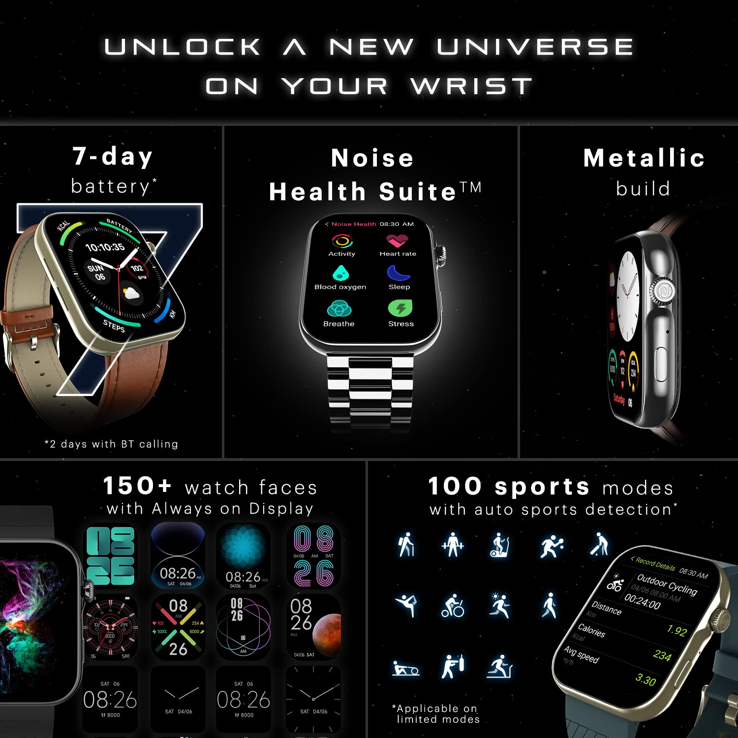 Noise ColorFit Ultra 3 Bluetooth Calling Smart Watch With Biggest 1 96 AMOLED Display Premium Metallic Build Functional Crown Gesture Control With Metallic Strap (Jet Black: Elite Edition)